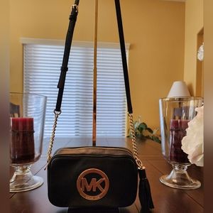 Michael Kors Black Leather Crossbody with Gold Hardware